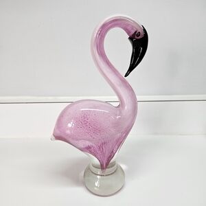 VINTAGE Murano Style Art Glass Pink Flamingo Bird 8.5” Figurine Paperweight